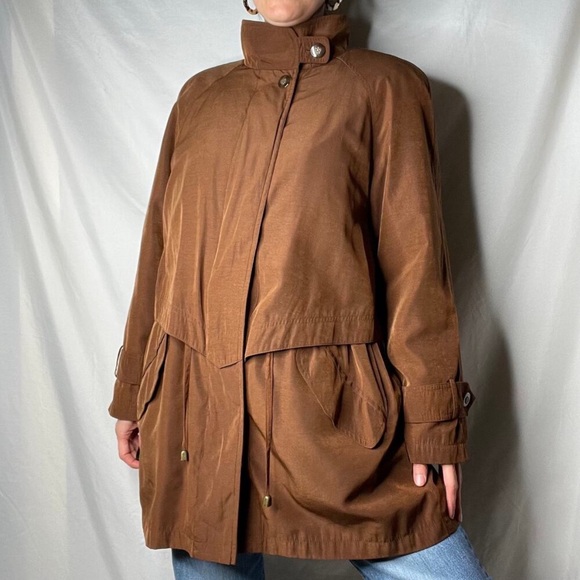 Vintage 90s insulated anorak jacket coat pecan trench brown oversized Gallery M - Picture 11 of 14